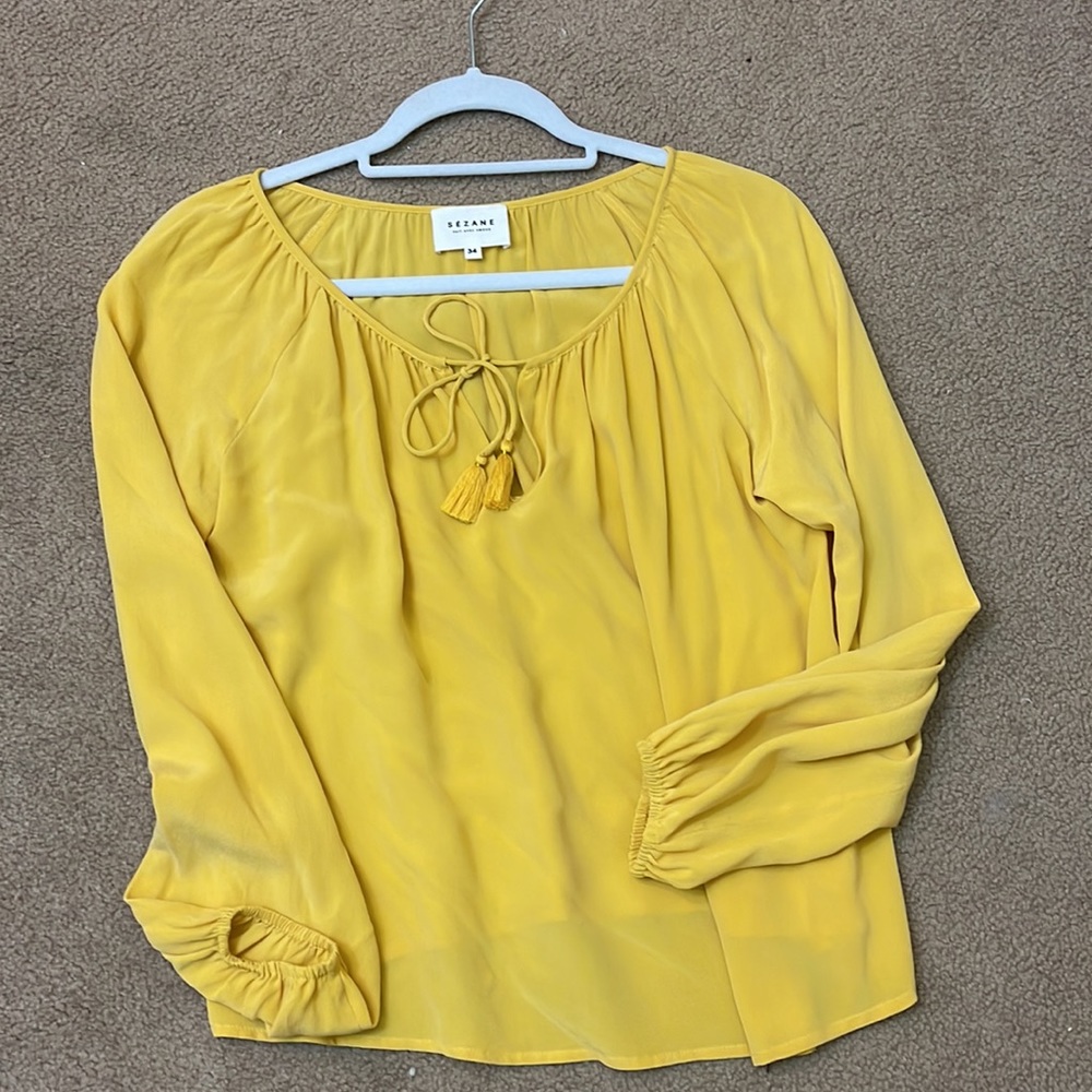 Sézane Alena Silk Peasant Blouse Sunset Saffron Yellow - Picture 6 of 9